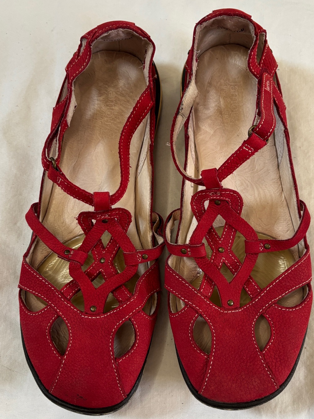 Jambu Womens 11 Red Leather Mary Jane Comfort Shoes Memory Foam Casual